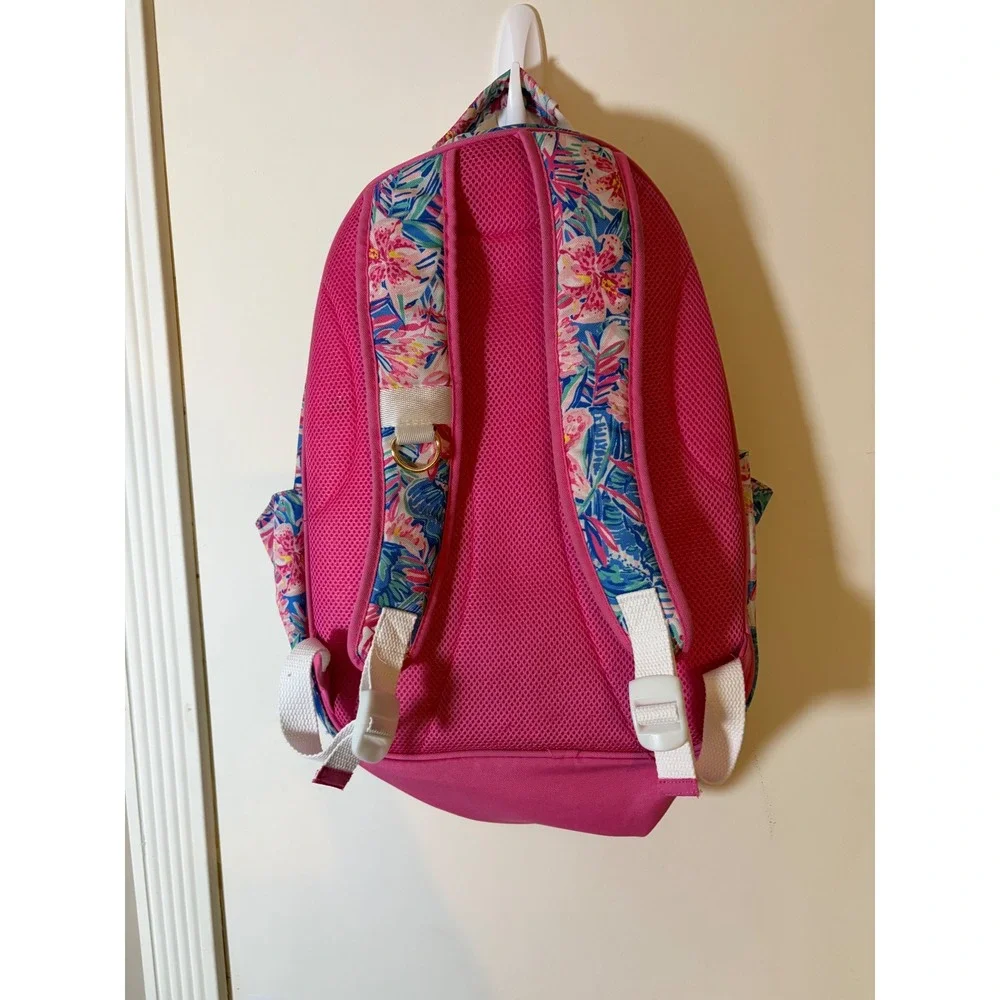 Kids Tropical Floral Backpack Multi Compartment Pink Blue School Bag